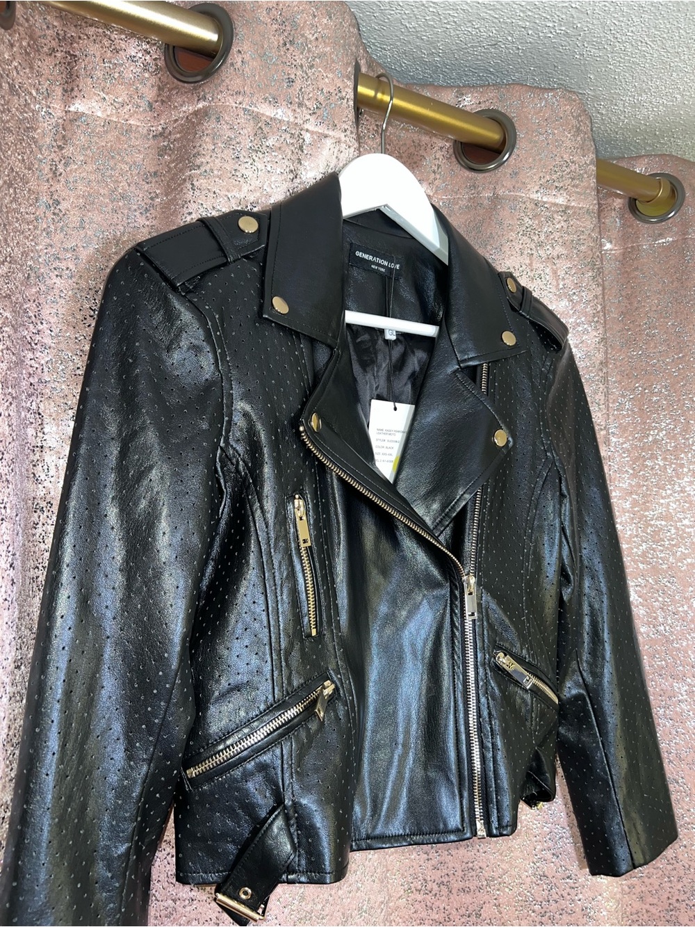 NWT Generation Love Black Kasey Perforated Vegan Leather Moto Jacket